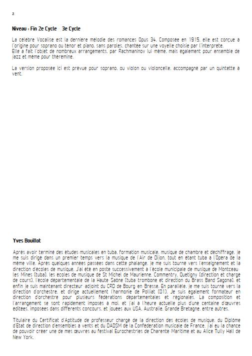 Vocalise - Soliste et Quintette à vents - RACHMANINOV S. - Educationnal sheet