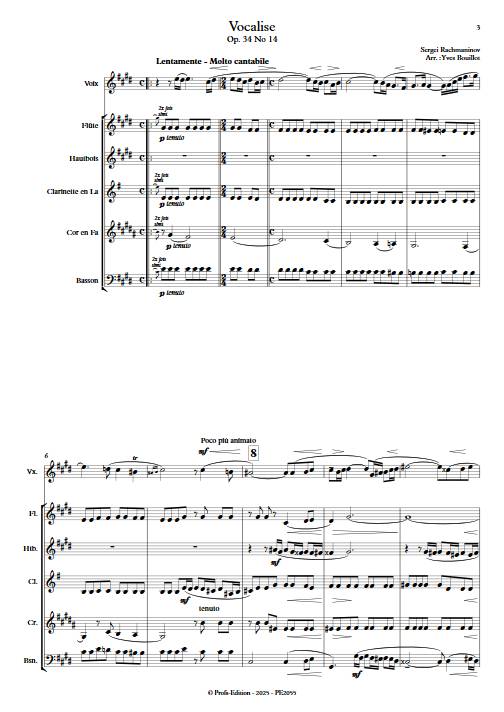 Vocalise - Soliste et Quintette à vents - RACHMANINOV S. - Score
