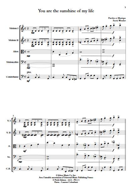 You are the sunshine of my life - Quintette ou Orchestre à Cordes - WONDER S. - app.scorescoreTitle