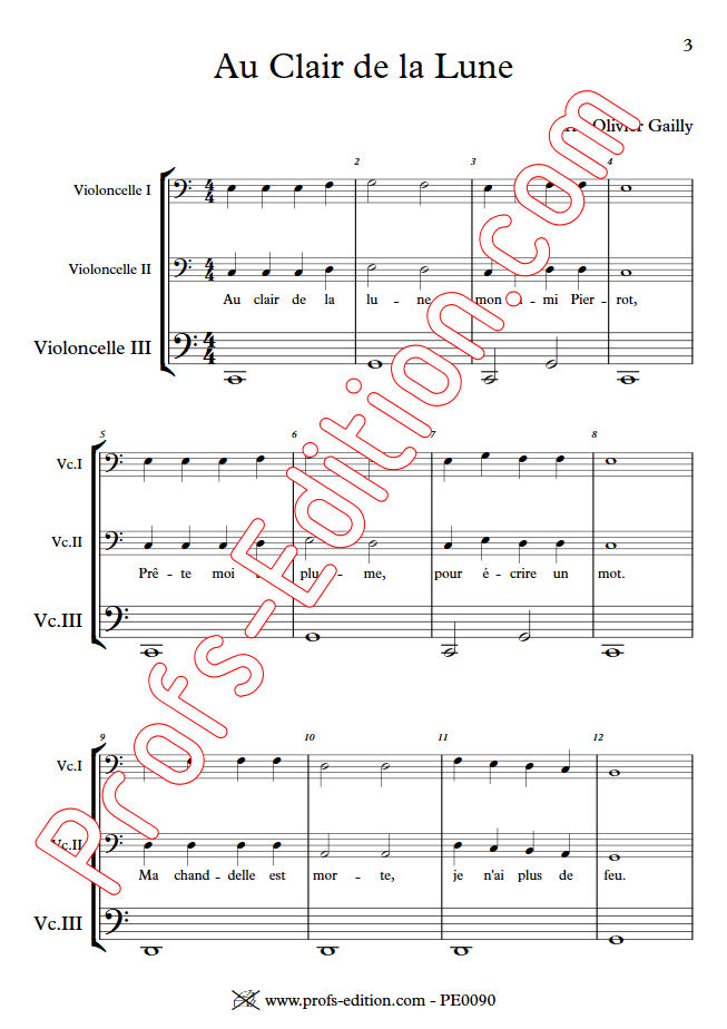 Au Claire de la Lune - Trio Violoncelles - TRADITIONNEL - app.scorescoreTitle
