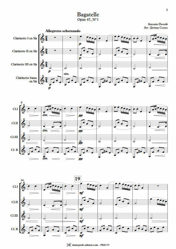 Bagatelle Op.47 - Quatuor Clarinettes - DVORAK A. - app.scorescoreTitle