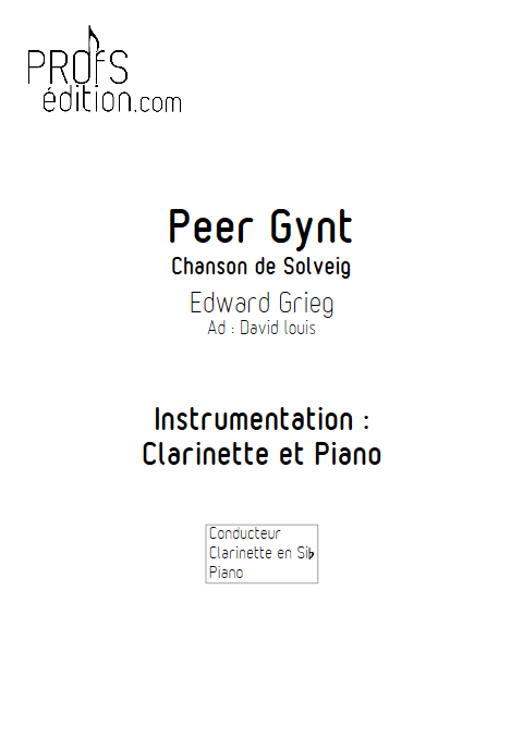 Chanson de Solveig (Peer Gynt) - Clarinette et Piano - GRIEG E. - front page