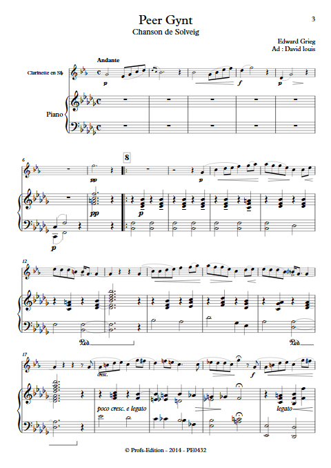Chanson de Solveig (Peer Gynt) - Clarinette et Piano - GRIEG E. - app.scorescoreTitle