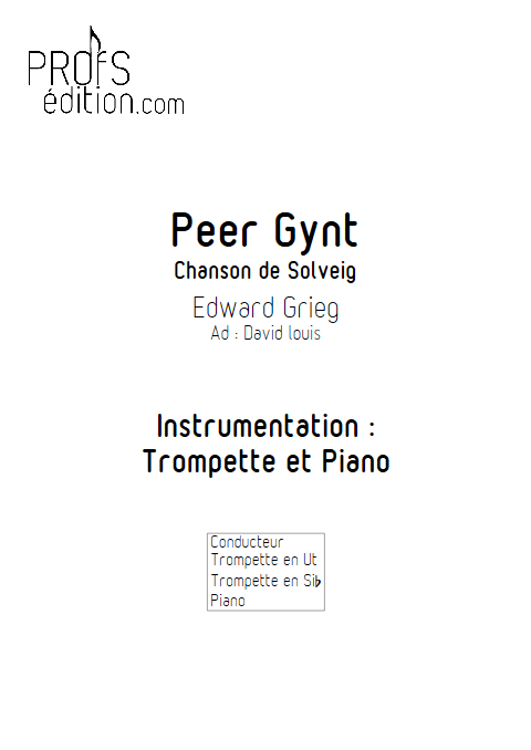 Chanson de Solveig (Peer Gynt) - Trompette et Piano - GRIEG E. - front page