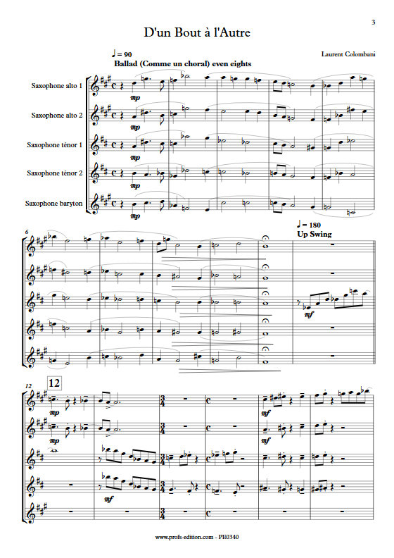 D'un bout à l'autre - Quintette de Saxophones - COLOMBANI L. - app.scorescoreTitle
