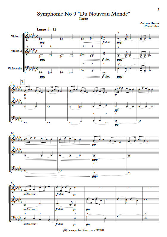 Largo Symphonie du Nouveau Monde - Trio Violons Violoncelle - DVORAK A. - app.scorescoreTitle