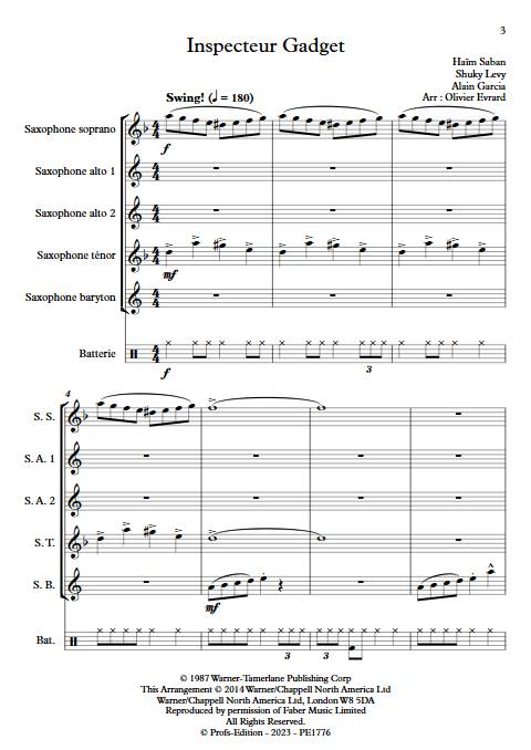 Inspecteur Gadget - Ensemble de Saxophones - SABAN H. - app.scorescoreTitle