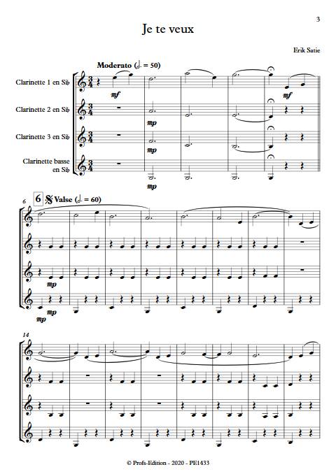 Je te veux - Quatuor de Clarinettes - SATIE E. - app.scorescoreTitle