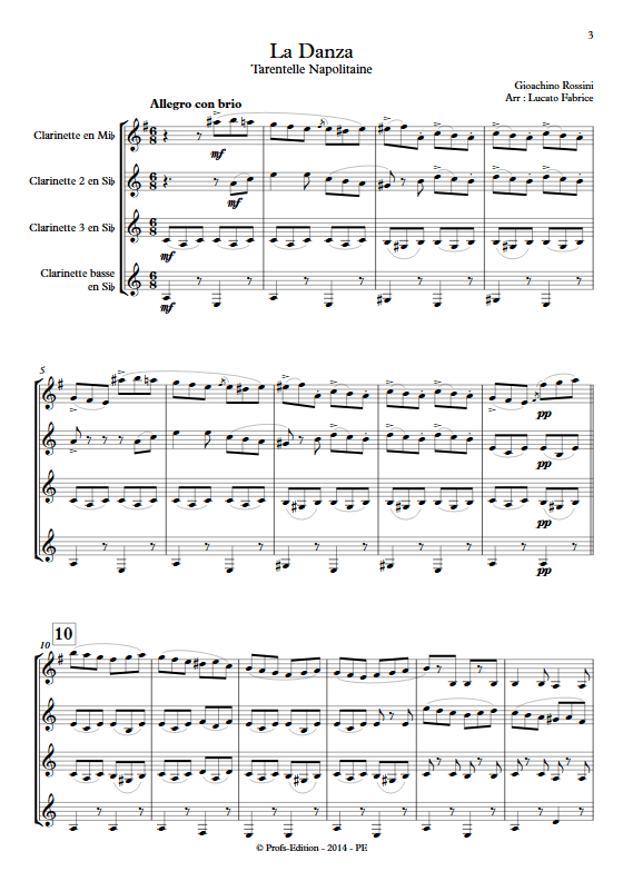 La Danza - Tarentelle - Quatuor de Clarinettes - ROSSINI G. - app.scorescoreTitle