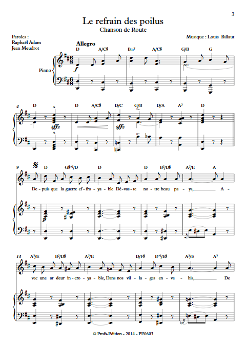 Le refrain des poilus - Piano & Voix - BILLAUT L. - app.scorescoreTitle