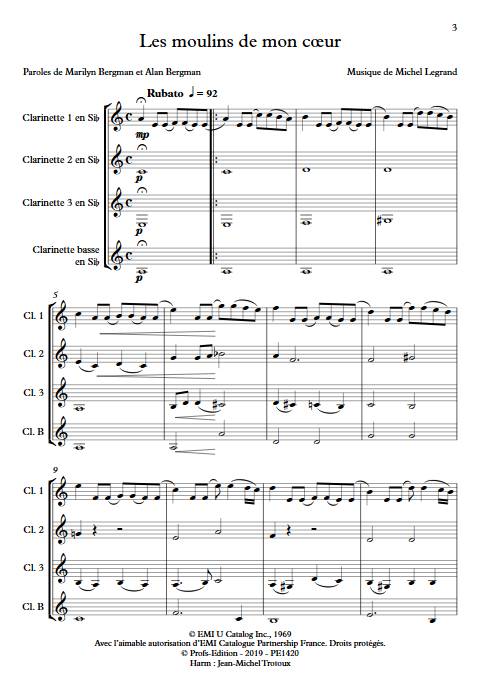 Les moulins de mon coeur - Quatuor de Clarinettes - LEGRAND M. - app.scorescoreTitle
