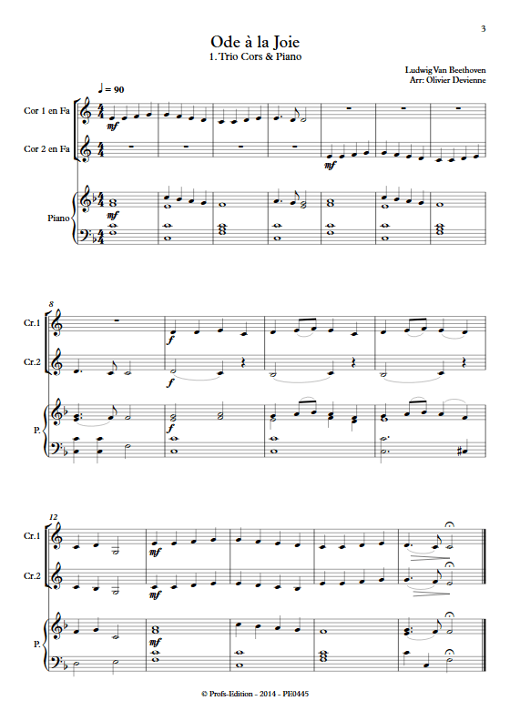 Ode à la joie - Duos, Trio Cors et Piano- BEETHOVEN L. V. - app.scorescoreTitle