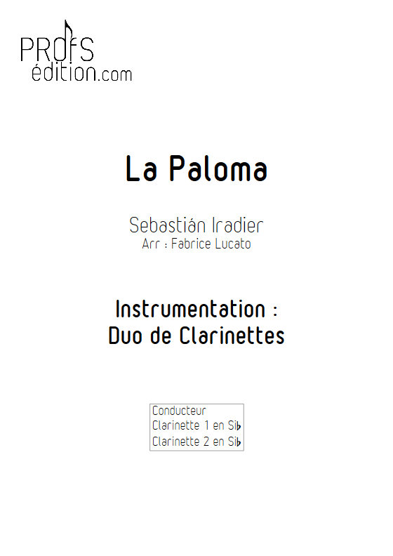 La Paloma - Duo de Clarinettes - IRADIER S. - front page