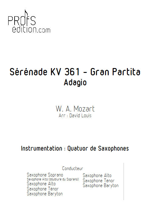 Sérénade KV 361 - Quatuor de saxophones - MOZART W. A. - front page