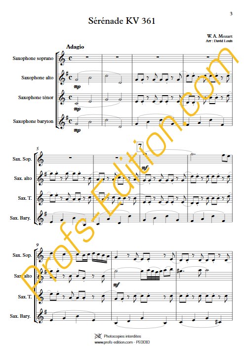 Sérénade KV 361 - Quatuor de saxophones - MOZART W. A. - app.scorescoreTitle