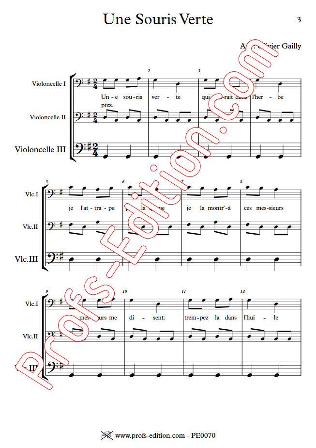 Une Souris Verte - Trio Violoncelles - TRADITIONNEL - app.scorescoreTitle