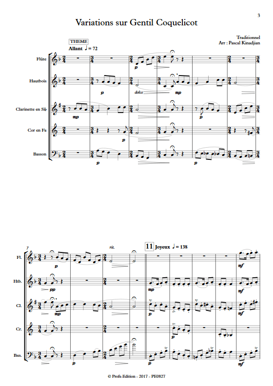 Variations sur Gentils coquelicot - Quintette à vents - KINADJIAN P. - app.scorescoreTitle